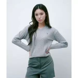 매장정품 SALT AND CHOCOLATE 솔트앤초콜릿 SAC 로고 케이블 브이넥 니트 라이트그레이 4W2316001 50037900