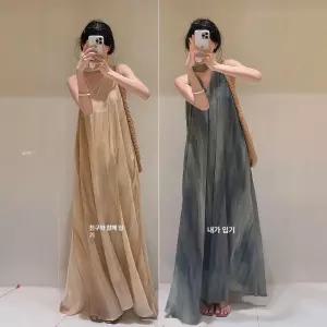 여성 여름 롱원피스 데일리룩 플레어 휴양지 메쉬