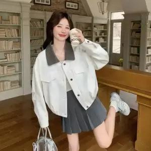 엘럽 여성용 청 베이지 봄 자켓 스윗무스탕 터틀넥 코트 쿨맥스 박템1