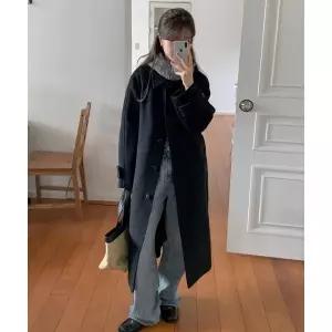 브랜드정품 키뮤어 KIIMUIR [Drape Wool] (우먼) 캐시미어블렌드 세미오버핏 발마칸 로브코트_블랙 169684