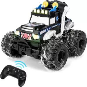 용 로빈키키 수륙양용 RC 카 360 스턴트 및 워터 가 장착된 방수 4WD 리모컨 몬스터 트럭 4-8세 6-12세