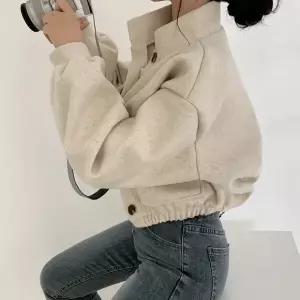 반팔 자켓 재킷 반 여름 Xinyu 스타일 가을 겨울 숏 스탠드 칼라 여성 두꺼운 모직 코트 캐주얼 루즈핏 풀