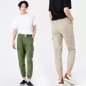 남성 캐주얼 여름바지 허리밴딩 린넨 카고 조거팬츠 마바지 스판 스판면바지 (W8CB2D5)