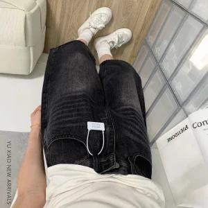 아메리칸 블랙 와이드 데님 7부 팬츠 여 여름 빅사이즈 통통 mm 날씬해 보이는 배 몸매 일자 통바지
