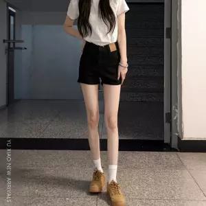 블랙 데님 반바지 여성 여름 얇은 스판 뚱뚱 mm 날씬해 보이고 키 크고 배 모양 몸매 a자 핫팬츠