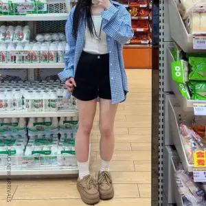블랙 데님 반바지 여성 여름 얇은 스판 뚱뚱 mm 날씬해 보이고 큰 사이즈 배 몸매 작은 키 a 자 핫팬츠