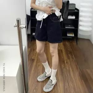 네이비 데님 반바지 여성 여름 얇은 배 몸매 작은 키 뚱뚱 mm 날씬해 보이는 큰 사이즈 a자 핫팬츠
