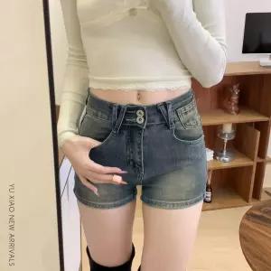 빈티지 스판 데님 반바지 여자 여름 얇은 배 모양 몸매 뚱뚱하다 mm 작은 키 날씬해 보인다 큰 사이즈 a자 핫팬츠