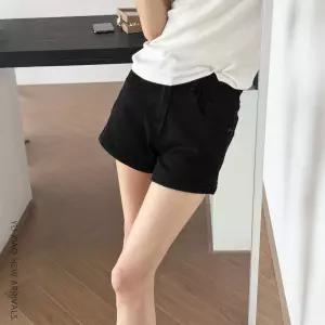 아메리칸 블랙 데님 반바지 여자 여름 얇은 키 작은 뚱뚱 mm 배 모양 몸매 큰 사이즈 날씬해 보이는 a자 핫팬츠