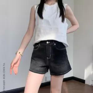블랙 A자 데님 반바지 여자 여름 얇은 사이즈 큰 뚱뚱 mm 배형 몸매 작아 보이는 키 탄력 핫팬츠