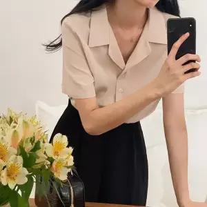 [코코블랑] 린넨 오픈카라 반팔셔츠