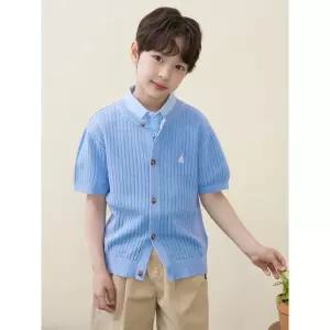 [BEANPOLE KIDS] [솔솔니트] 반소매 면 크로쉐 라운드 카디건  스카이 블루 (BI645AU01Q)