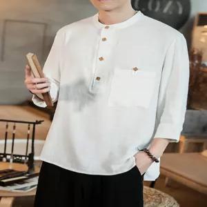 생활한복상의 남자 7부 법복 헨리넥 긴팔 철릭 린넨 퓨전 남성 면 개량한복 여름