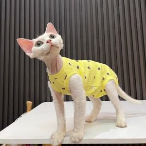 새로운 사랑 인쇄 여름 애완 동물 옷 스핑크스 털이없는 고양이 데본 스트레치 안티 드롭 4 다리 얇은 열