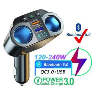 자동차 시가 라이터 분배기 듀얼 USB QC3.0  충전기 소켓 12V/24V FM 송신기 블루투스 핸즈프리 차량용