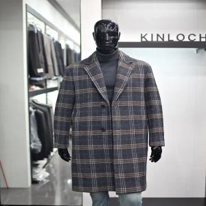 [킨록]킨록 24FW 세미오버핏 그레이 체크 울 코트 FIO53