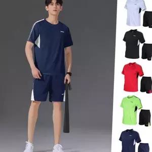 남성 반팔 흡한속건 상하 반바지 남성 트레이닝복 여름 운동 폴리에스터 흡습배 티셔츠 기능성