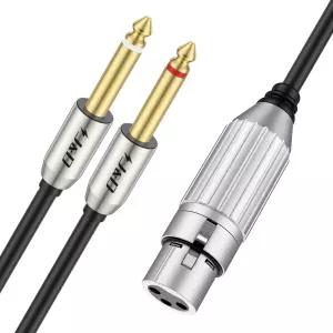 J D XLR 여성용 1/4인치 듀얼 TS 케이블 6.35mm 모노 플러그 스테레오 오디오 Y 스플리터 금 도금 커넥터