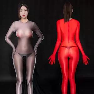 한 오일 반짝 이는 바디 슈트 여성 스타킹 Catsuit 점프 광택 레오타드 SM 역할 놀이 의상