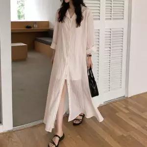 아이오 린넨 셔츠 시스루 롱원피스_M4775