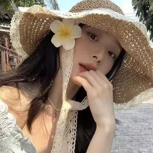 [룽스_63]밀짚 모자 버킷햇 해외여행 해변 휴양지 코디
