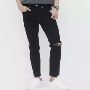 에스테이트 슬림핏 남자 찢청 블랙 진 데님 청바지