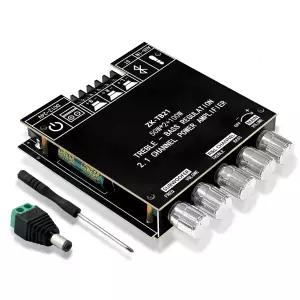 ZK-TB21 블루투스 5.0 앰프 보드 2.1 채널 50W+50W+100W 미니 서브우퍼 베이스 트레블 컨트롤 AUX/DC