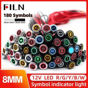 FILN 8mm 기호 LED 대시 2V 러크 파일럿 24V 표시기 기계 와이어 보드 자동차 금속 라이트 표시 등 검은