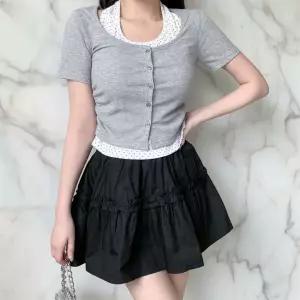 여성 러블리 도트 홀터넥 레이어드 세트