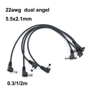 30cm 1m 2m DC 남성-남성 듀얼 엔젤 전원 케이블 플러그 L자형 5.5X2.1mm 90도 직각 잭 코드 커넥터 22AWG