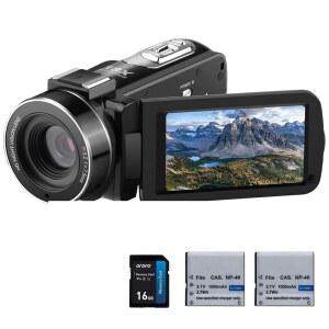 ORDRO 비디오 카메라 캠코더 풀 HD 16GB IR 30FPS 나이트 18X 3.0인치 배터리 30MP, 카드, 2개 IPS 블로깅 유튜브 줌 스크린용 포함 캠코더, 1080P 비전 레코더,