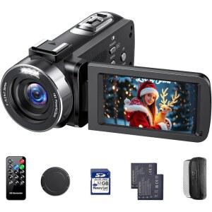 4K 비디오 카메라 캠코더 42MP, 3인치 블로깅 2개, 줌 카메라, 유튜브 웹캠, 18X 270 및 렌즈 회전 배터리 32G 스크린, SD 리모컨, 카드 디지털