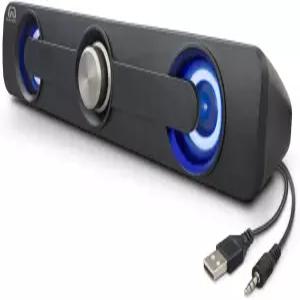 GamesterGear 데스크탑 컴팩트 USB 전원 유선 멀티미디어 미니 스테레오 사운드 바 35mm 오디오 잭 블루