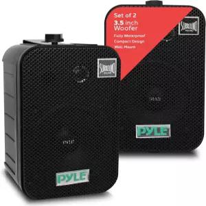 Pyle - 야외 스피커 시스템 유선(페어) 해병 2급 300W 피크 파워 3.5인치 우퍼 및 1인치 트위터 벽 또는