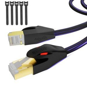 ADOREEN CAT 8 이더넷 케이블 1.8M(6피트) 브레이드 네트워크 차폐 튼튼한 POE + S 6E /FTP 2000MHZ 라우터용 타이 40GBPS 6A 5개 모뎀 LAN 고속 RJ45 PC WI-FI 코드, 7 블랙, 게이밍 인터넷 26AWG