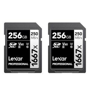 LEXAR 256GB (2팩) 프로페셔널 1667X SD 애호가용 250MB U3, 최대 C10, 전문 카드, 풀 메모리 작가, HD, UHS-II, (LSD1667256G-B2NNU) 사진 SDXC 4K, V60, 비디오 /S 읽기