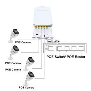 5포트 방수 POE 익스텐더 4 리피터 100/1000Mbps 실외 네트워크 IP55 VLAN 44-57V 카메라 Wierless AP