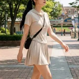[셀러에이드]반팔 크롭 후드 치마바지 여성 반바지 트레이닝 세트