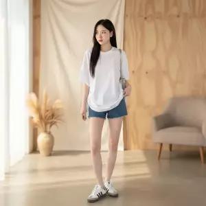 여성 사이드 셔링 라운드넥 박스티 반지