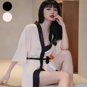 골프샤워가운 여성 배색 실크 로브 가운 슬립 원피스 잠옷 골프가운