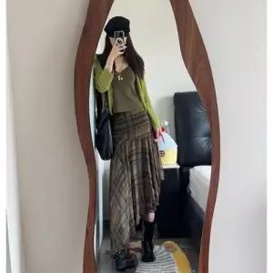 스커트 롱 여자 가을 쿨빈티지 슬림핏 체크 언밸런스 트윌 KS3