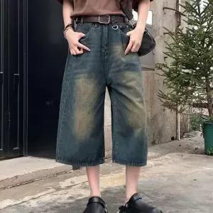 [하프클럽/]여성 와이드핏 빈티지 7부 데님 팬츠 여름 청바지