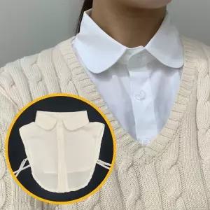 [하프클럽/]쉬폰 페이크셔츠 라운드 목카라 화이트
