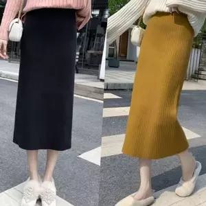 [하프클럽/]데일리 밴딩 여성 스커트 골지 니트 슬림핏 미디