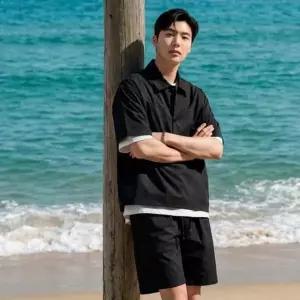 데일리 남자 여자 커플 여름 트레이닝세트 아노락 셋업 반팔
