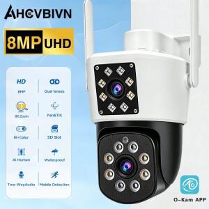 오캄 8MP 듀얼 렌즈 WIFI IP 카메라 4K HD 듀얼 스크린 PTZ 카메라 자동 추적 보안 CCTV 카메라 P2P 비디오