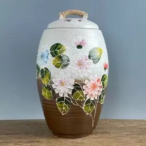 고품질 투톤분청 겹목단 20kg 쌀독 현관 소금 항아리 여주쌀독 (WB1B09D)