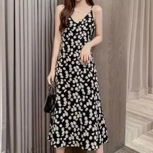 고품질 끈나시 플라워 패턴 원피스 A라인 여친룩 여름 원피스 여름롱원피스 (WB67F99)