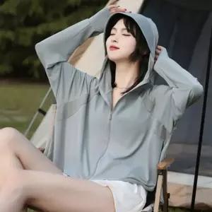 은창)쿨링 챙후드 미들 점퍼 바람막이 집업 여름 자켓 루즈핏 여성 외투 (WED2C4B)