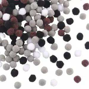써니클루 400pcs 10mm 브라운 폼폼 공예 원형 블랙 화이트 폴리에스터 퍼지 퍼프 부드러운 작은 미니 아트